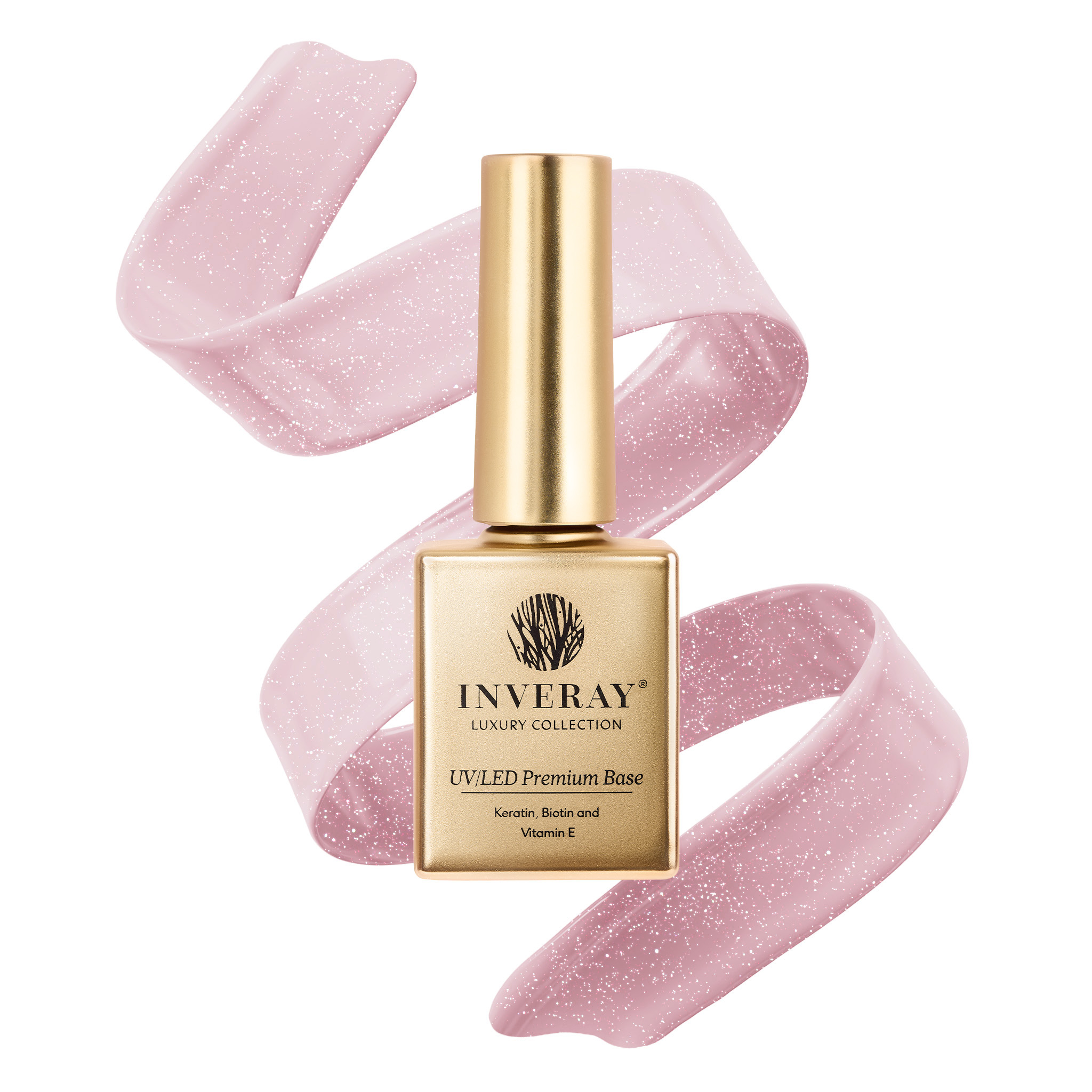 Baza hybrydowa Inveray PREMIUM RUBBER Princess Glow – jasnoróżowy odcień ze srebrzystym Lumi-Dust – główny widok produktu