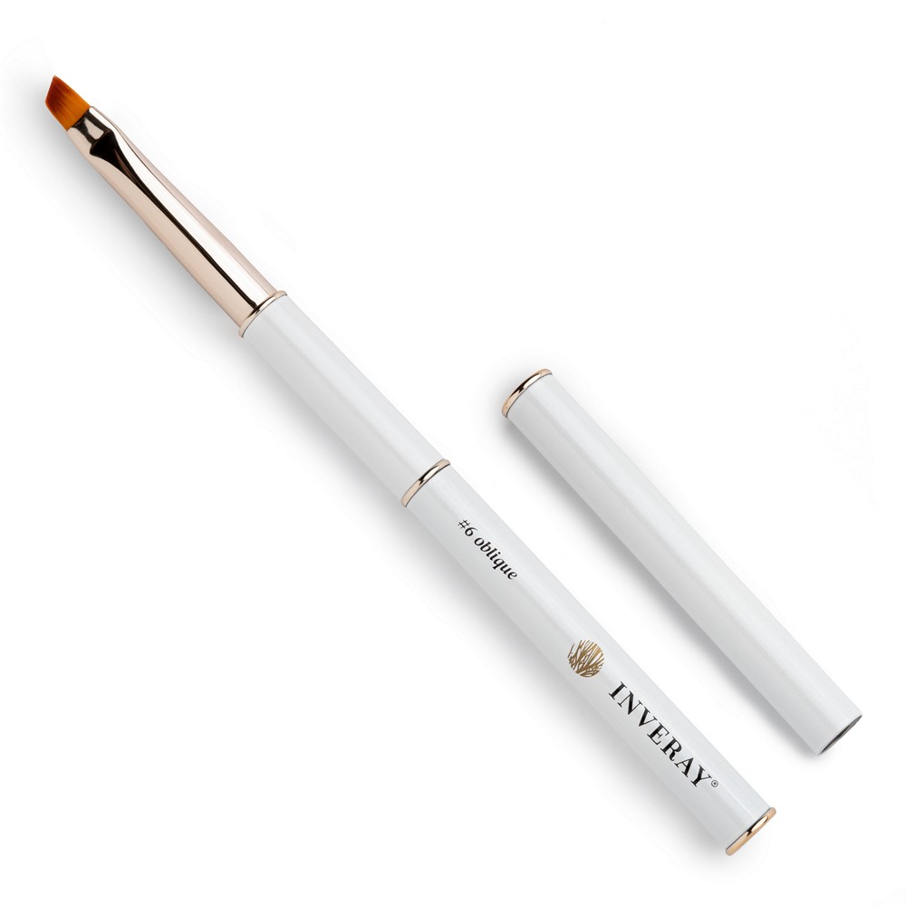 Pędzel do żelu #6 oblique marki Inveray z białym trzonkiem i cienkim ukośnym włosiem