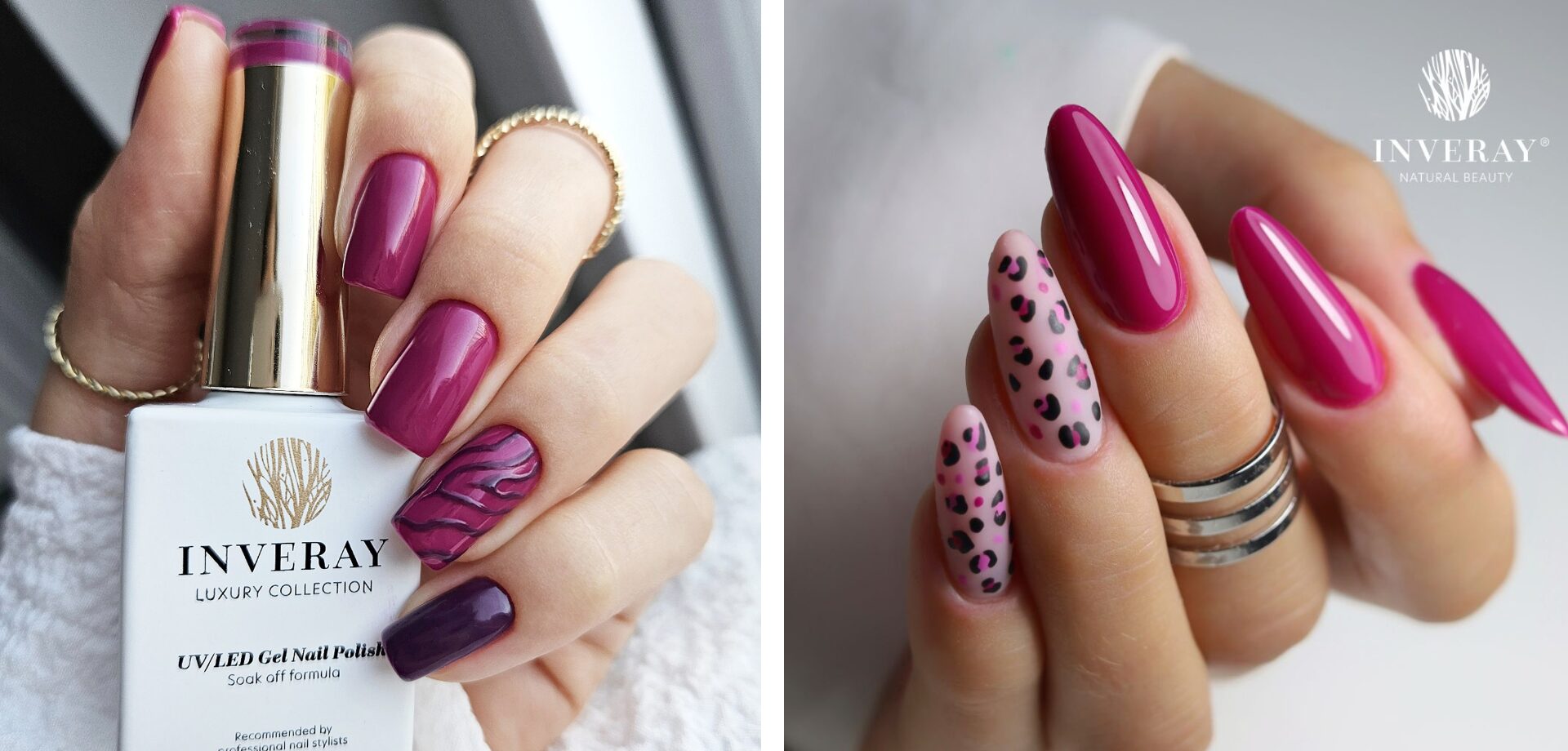 różowy i fioletowy lakier hybrydowy na paznokciach - stylizacje na różne okazje